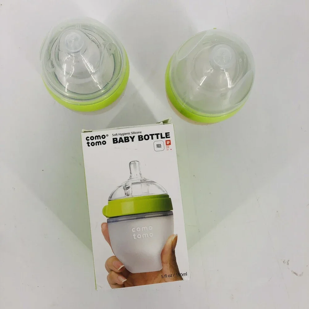 3 Pack Comotomo 0-3 Months Slow Flow 5 fl oz Silicone Baby Bottles Green